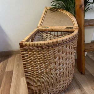 natural wicker corner laundry hamper basket wicker storage ecofriendly organizer holder book box toy storage zdjęcie 3