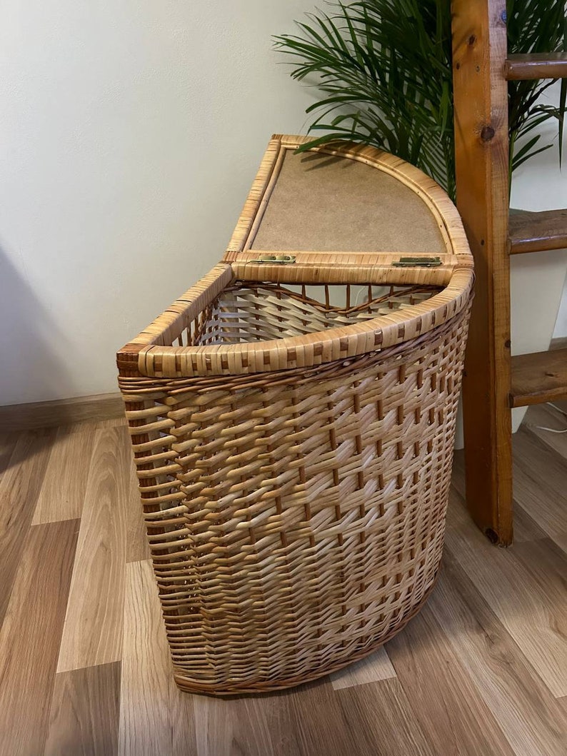 natural wicker corner laundry hamper basket wicker storage ecofriendly organizer holder book box toy storage zdjęcie 3