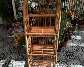 ラタンアーチシェルフ、籐製本棚、ボヘミアン家具、本棚、手作り、環境