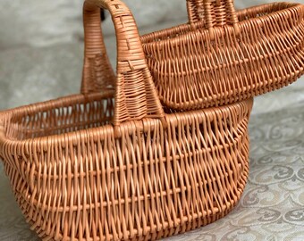 Wicker Shopping Basket With Handle – Handwoven Retro Hamper For Gifts, Storage & Picnics
