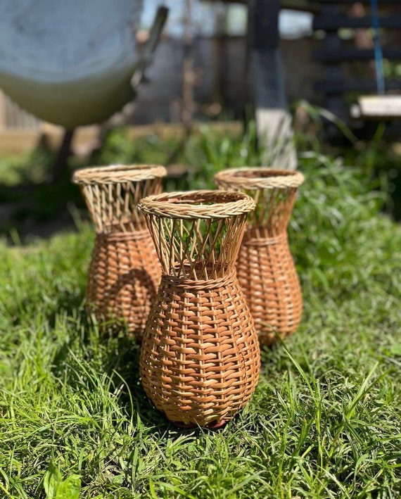 Korbvase, rustikale Vase, Boho Vase, Boho Vase, handgemacht, Kaffeetischdekor, Bodenvase, Blumentopf, getrocknete Blumenvase, umweltfreundlich
