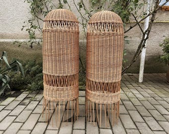 35" tall wicker lampshade cane rattan lamp handmade woven chandelier pendant light boho hanging lampshade rustic