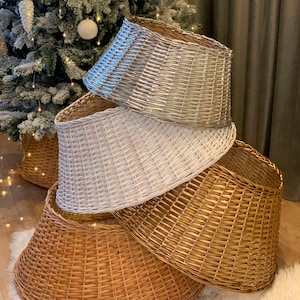 Christmas tree collar, Christmas tree skirt box, Holiday Decor, Wicker tree skirt, Christmas tree stand, Tree skirt, Christmas tree skirt