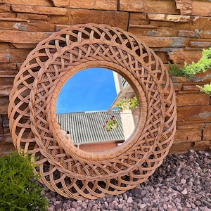 round wicker  rattan wall boho mirror, vintage style mirror,housewarming gift, bamboo ecofriendly handmade mirror woven boho furniture decor