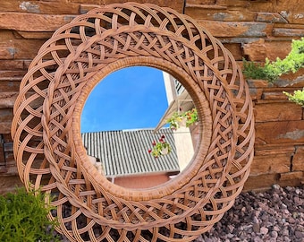 round wicker  rattan wall boho mirror, vintage style mirror,housewarming gift, bamboo ecofriendly handmade mirror woven boho furniture decor