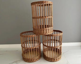 Cesto rústico alto para exibir pão, em vime, ideal para baguetes - Organizador ecológico para cozinha, porta-pão francês e cesta organizadora para padaria.