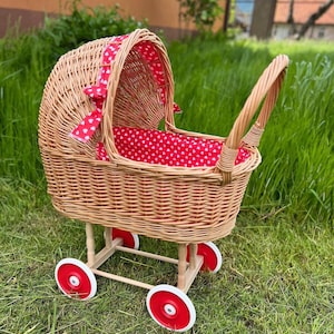 Rieten poppenwagen, rieten babypopkoets, babymeisje cadeau, kinderwagen, poppenwagen, babycadeau, cadeau voor kinderen, poppenwagen, milieuvriendelijk