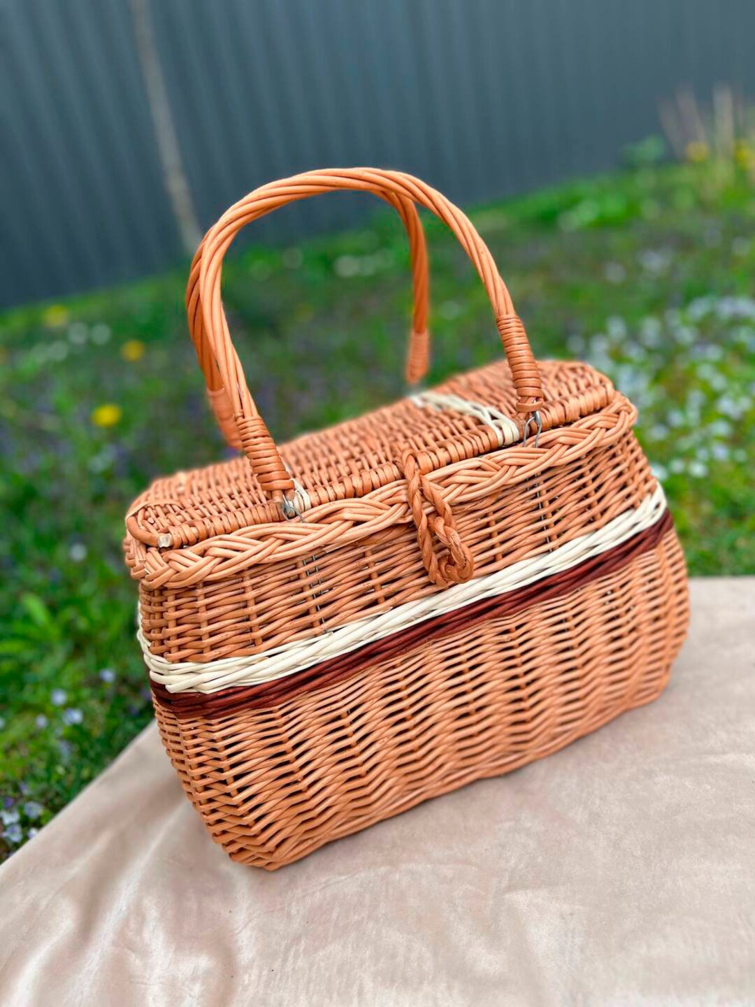 Picnic Basket, Wicker Basket With Handle, Wine Picnic Basket, Rustic