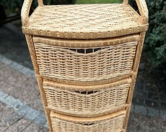 wicker dresser chest of 3 drawers ecofriendly boho dresser wicker chest rattan dresser vintage chest of drawers boho furniture