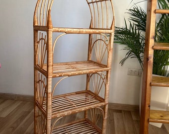 arched wicker shelving unit rattan shelf arch bookcase boho storage etagere plant stand handmade shoe rack ecofriendly bookshelf