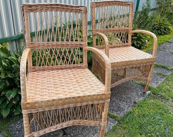 Wicker chair, lounge chair, outdoor patio chairs, vintage armchair, rattan chair, wood lounge chair, patio furniture, boho furniture