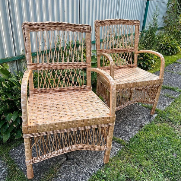 Wicker chair, lounge chair, outdoor patio chairs, vintage armchair, rattan chair, wood lounge chair, patio furniture, boho furniture