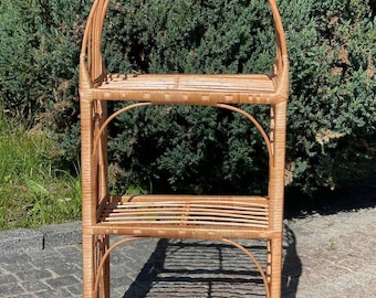 handmade natural arched wicker rattan shelf etagere shelving unit plant stand bookcase boho bookshelf storage shelf ecofriendly shoe rack