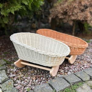 Baby doll crib, doll cradle, cradle with stand, wicker cradle, swing bed for doll, gift for kids