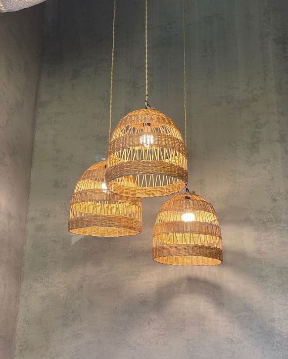 rattan pendant lamp shade,wicker pendant light shade,rattan chandelier, bamboo lamp shade, boho wicker woven rattan pendant hanging light