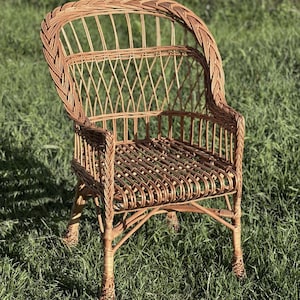 Handgemaakte rieten rustieke stoel tuin terras kruk tuinmeubilair boho vintage stijl lounge stoel milieuvriendelijke bruiloft rieten fauteuil