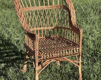 Handmade wicker rustic chair garden patio stool outdoor furniture boho vintage style lounge chair eco-friendly wedding wicker armchair