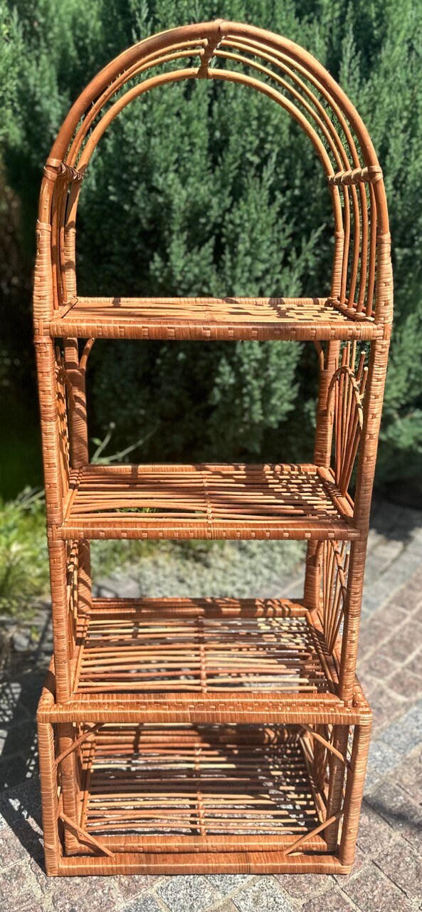 shelving unit with 4 shelves, rattan wicker shelf, etagere, book shelf, plant shel stand, rattan shelves, rattan book shelf, boho furniture
