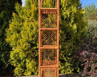 Prateleira arqueada artesanal de 57" para armário de vime rústico, prateleira de chão para livros, móveis boho, prateleira ecológica para plantador, sapateira em arco