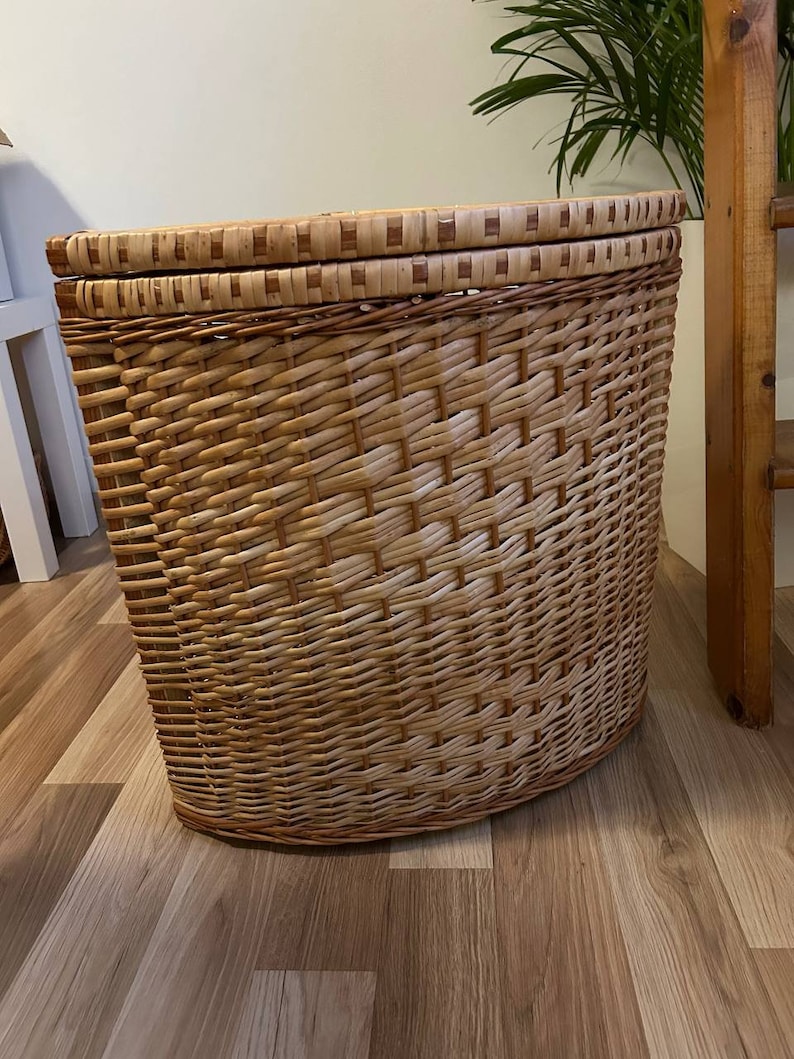 natural wicker corner laundry hamper basket wicker storage ecofriendly organizer holder book box toy storage zdjęcie 4