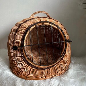 View of Wicker Pet Carrier Storage Basket, Cat and Dog House Indoor, Handmade ...