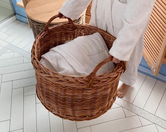 large wicker laundry basket holder organaizer, handmade laundry hamper, big laundry basket, wicker storage basket, basket with handle