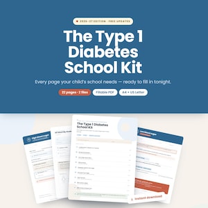 Type 1 Diabetes School Kit, Fillable T1D Action Plan & Teacher Info Sheet, 504 Plan Checklist, Back to School Printable, School Nurse Form