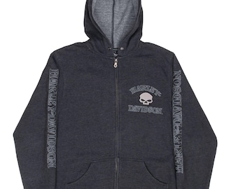Vintage harley davidson skull full zip black hoodie sweatshirt 2000s medium