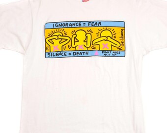 Vintage 90s Keith Haring Stop Aids T-shirt Single Stitch USA Made