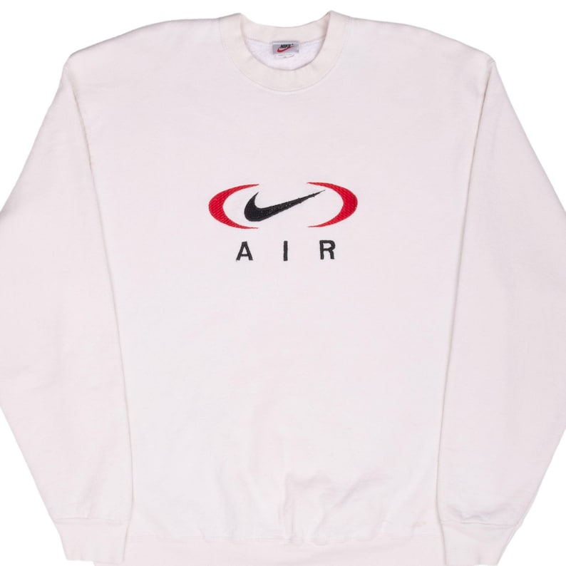 Vintage nike air big center swoosh cream sweatshirt 1990s xl made in usa image 1