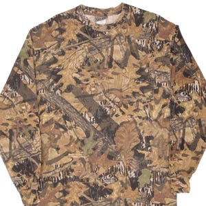 Vintage hunting mossy oak forest floor camo long sleeve pocket tee shirt large image 1