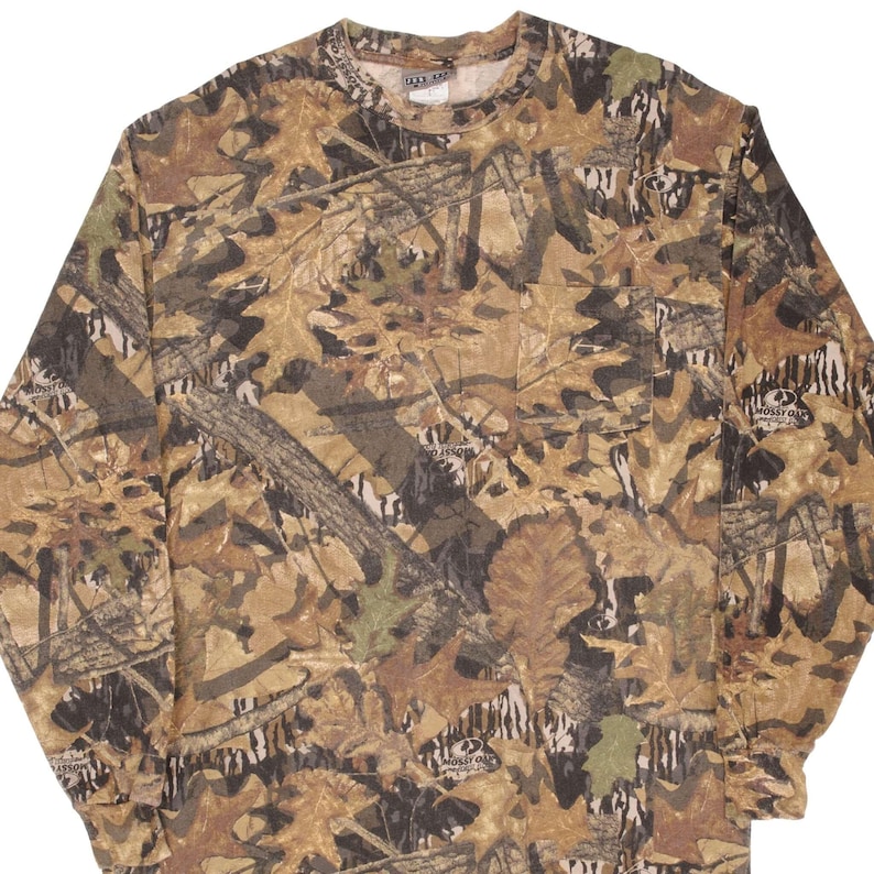 Vintage hunting mossy oak forest floor camo long sleeve pocket tee shirt large image 1