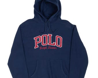 Sudadera con capucha azul bordada vintage de Polo Ralph Lauren, talla grande.