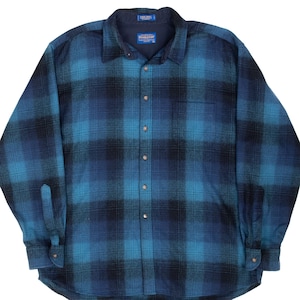 Vintage Pendleton Western-Flanellhemd aus Wolle mit blauem Karomuster, 2000er Jahre, Größe 2XL