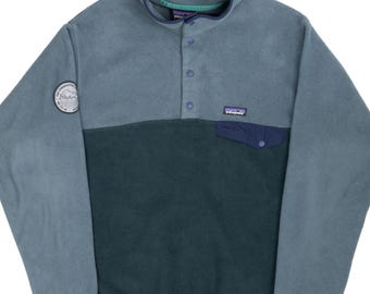 Vintage patagonia snap t synchilla fleece green grey pullover sweatshirt large