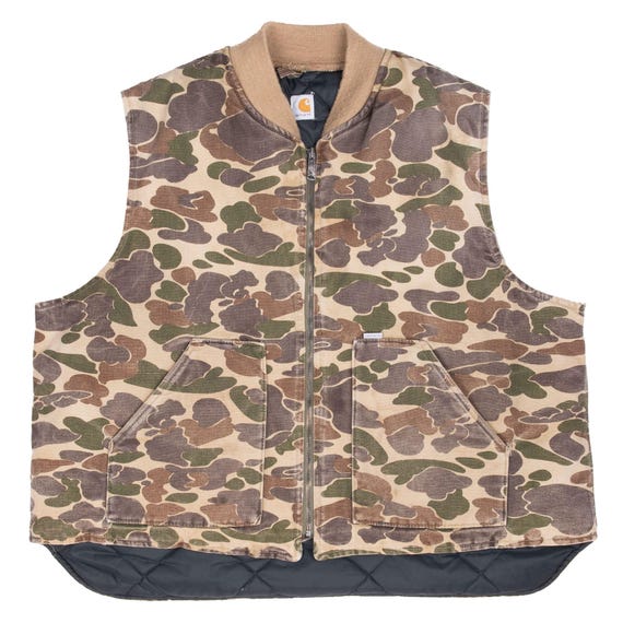Vintage Carhartt Duck Camo Quilt Lined Vest Jacket Vq183 1990s 3xl