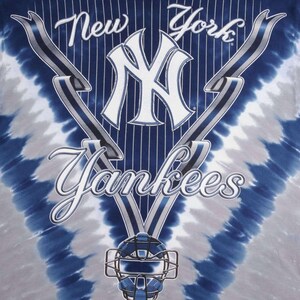 Vintage mlb tie dye new york ny yankees liquid blue tee shirt 1990s size medium image 8