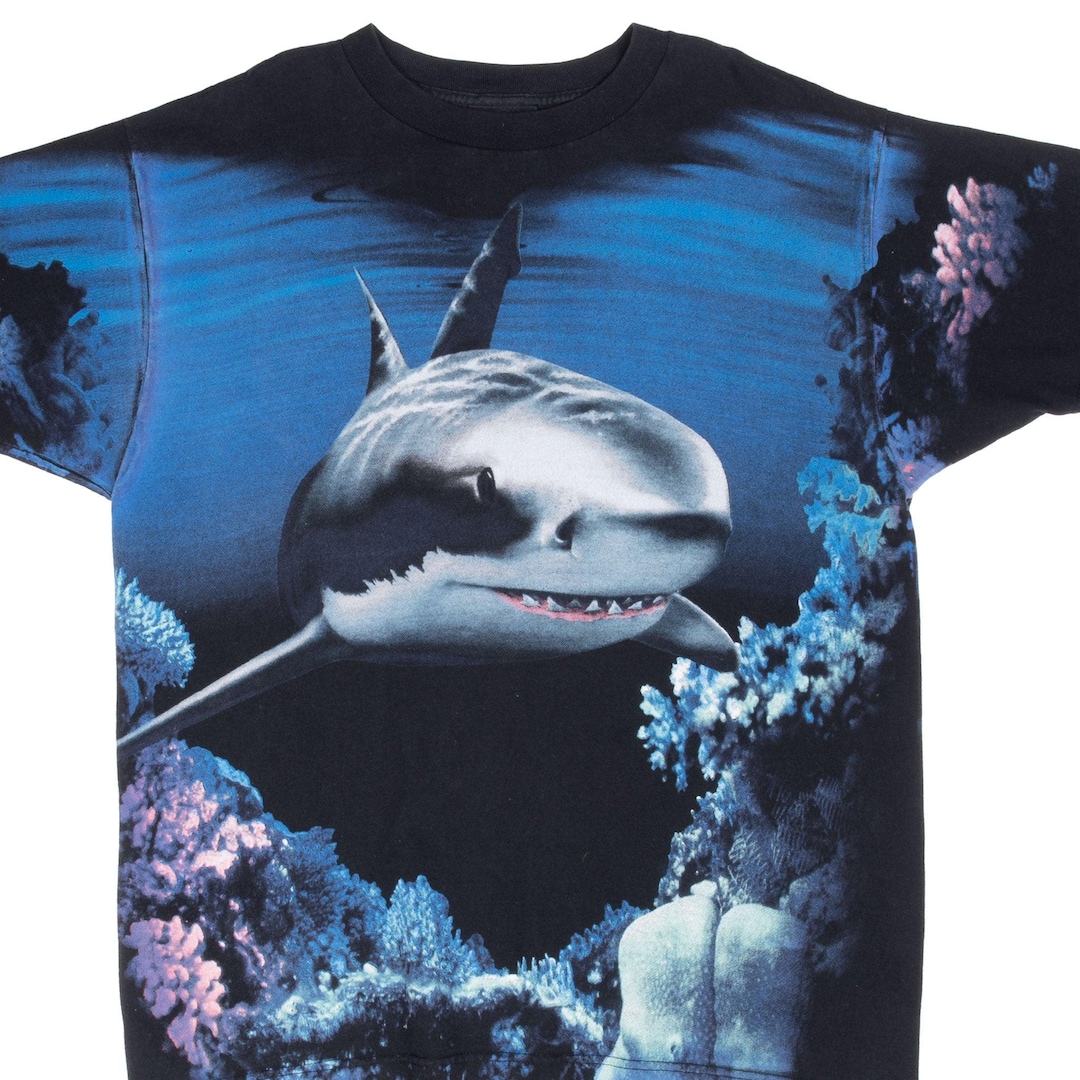 Vintage Animal Print Shark All Over Print Tee Shirt 1990s Size Xl - Etsy