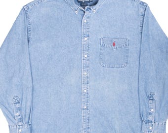 Vintage polo ralph lauren blue denim pocket shirt 1990s size 2xl