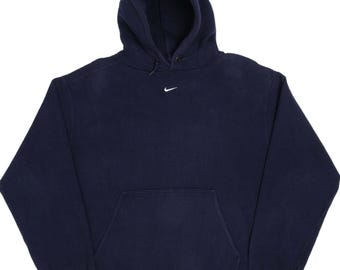Felpa vintage Nike con logo Swoosh centrale, blu navy, modello Travis Scott, anni '90, taglia L, made in USA.
