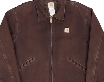 Giacca vintage Carhartt Detroit Style marrone scuro 2007 DKB taglia L, prodotta negli Stati Uniti.