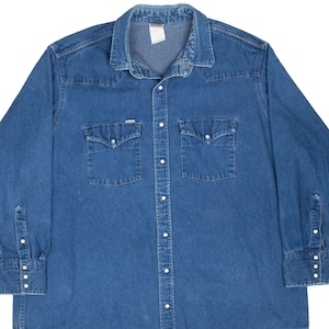 Vintage Carhartt Pear Button denimblauw overhemd jaren 90 maat medium