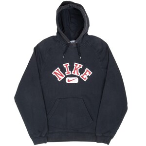 Vintage nike spellout swoosh black hoodie sweatshirt 2000s size medium image 2