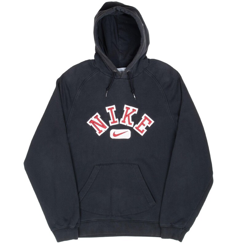Vintage nike spellout swoosh black hoodie sweatshirt 2000s size medium image 2