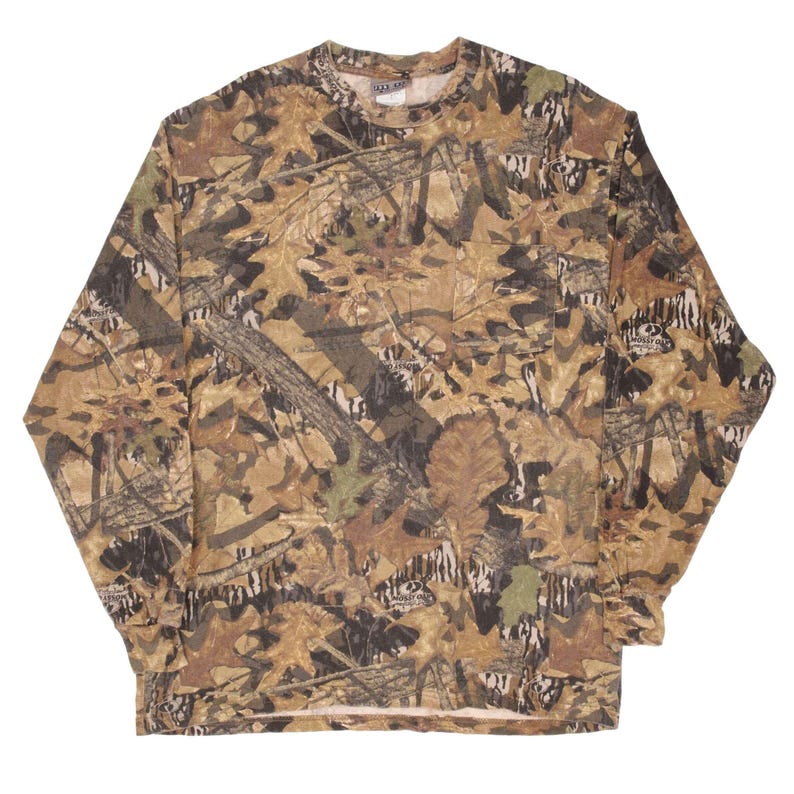 Vintage hunting mossy oak forest floor camo long sleeve pocket tee shirt large image 2