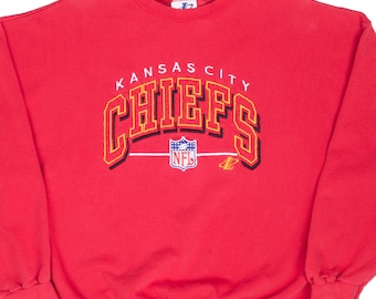 Moletom vintage bordado do Kansas City Chiefs da NFL, década de 1990, tamanho XL, fabricado nos EUA.