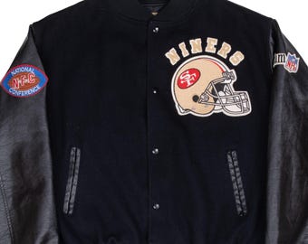 Vintage nfl san francisco 49ers chalk line wool leather bomber jacket 2xl 1980s