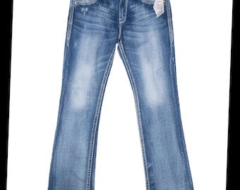 Vintage 38'' Rock Revival Jeans: Y2K Relaxed Fit, Heavy Stitch