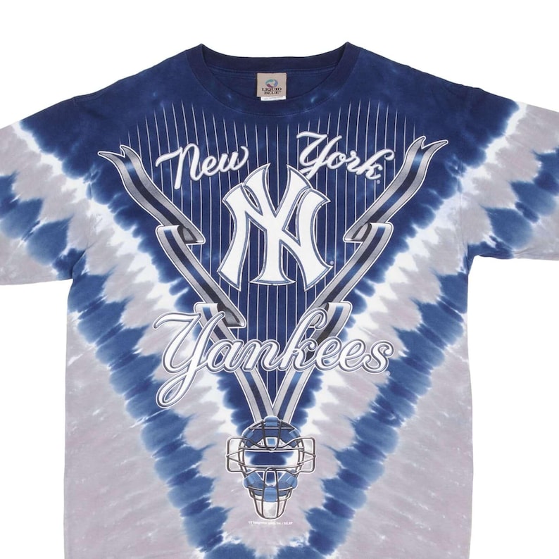 Vintage mlb tie dye new york ny yankees liquid blue tee shirt 1990s size medium image 1