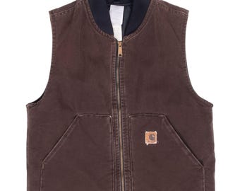 Gilet vintage Carhartt marrone trapuntato foderato v02dkb 2004 taglia media, prodotto negli Stati Uniti